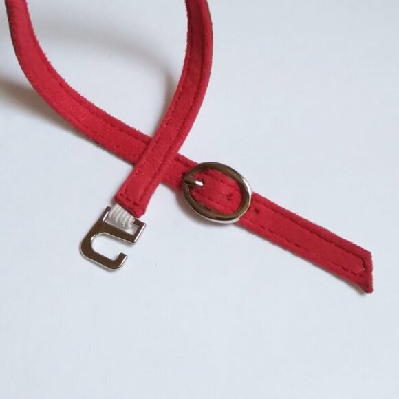 Red  Rhinestone Bow  Square Toe Wrap Around Strappy Sandals Horsehoof Heel Sz 38 - Picture 8 of 9